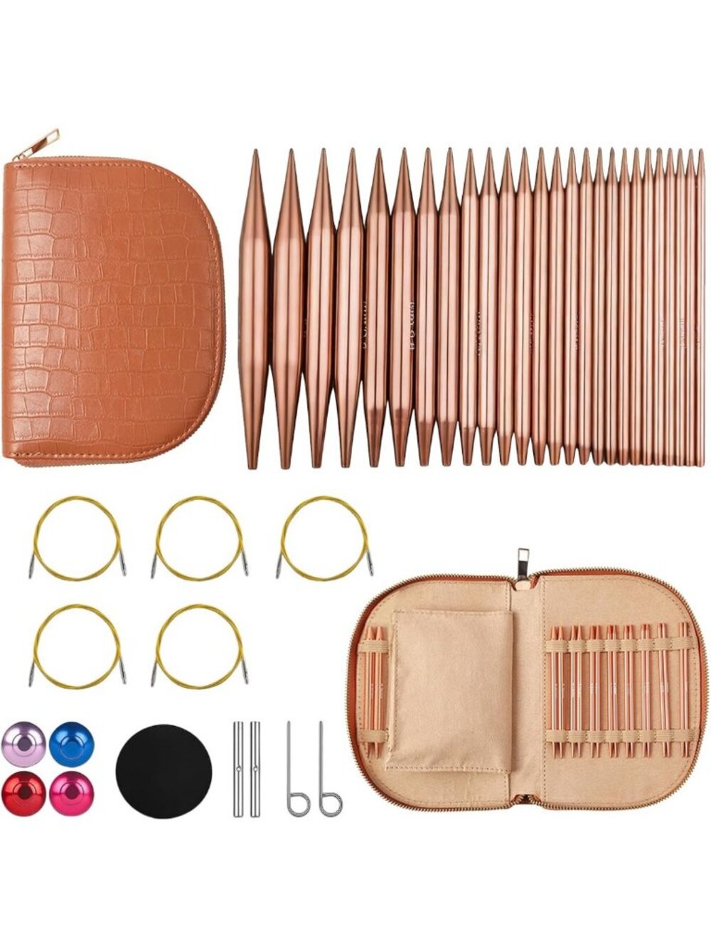 13 Pairs Interchangeable Circular Knitting Needles Set with Rotatable Cables